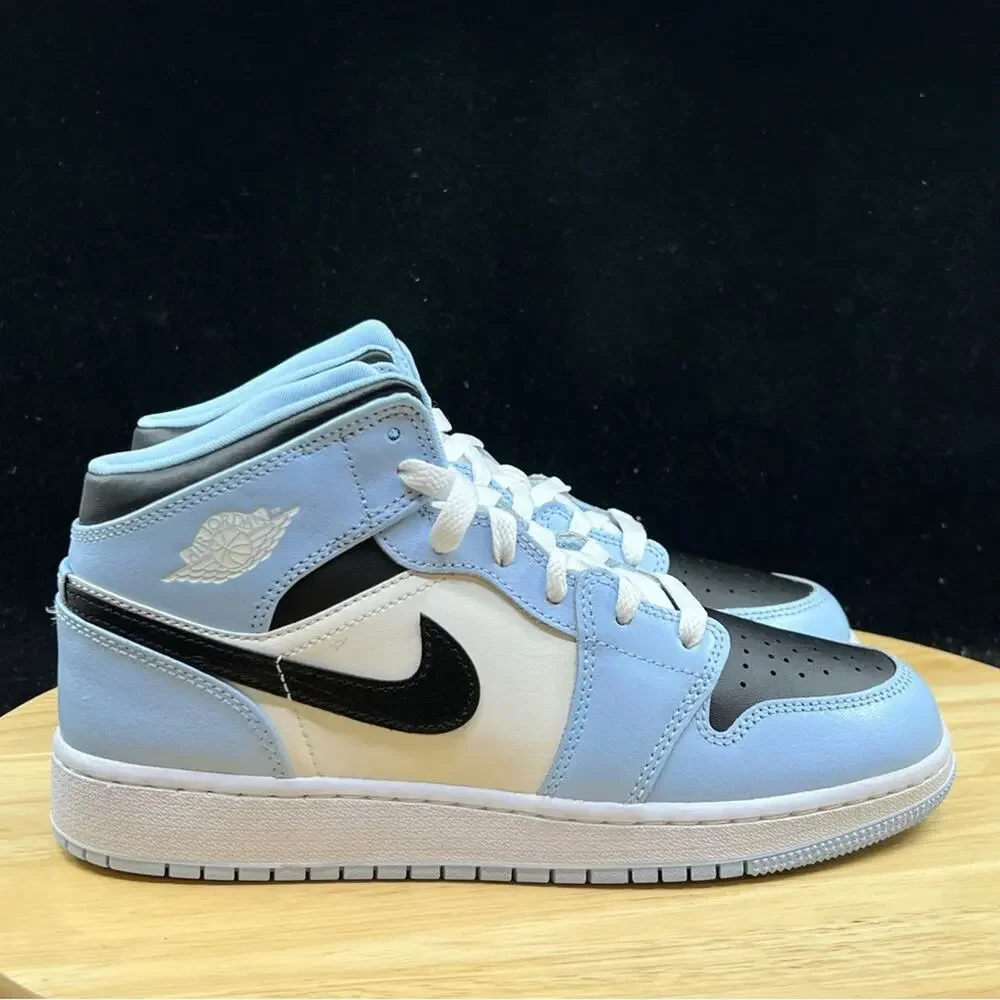 Nike Air Jordan 1 Mid Ice Blue Black Sail White UNC 555112-401 Size 5.5Y/ 7W New